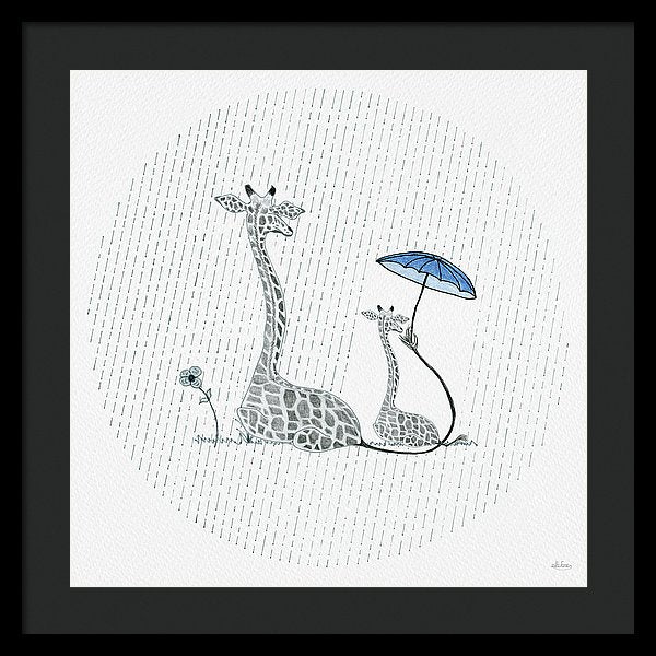 Giraffe Mumma Love - Blue - Framed Print