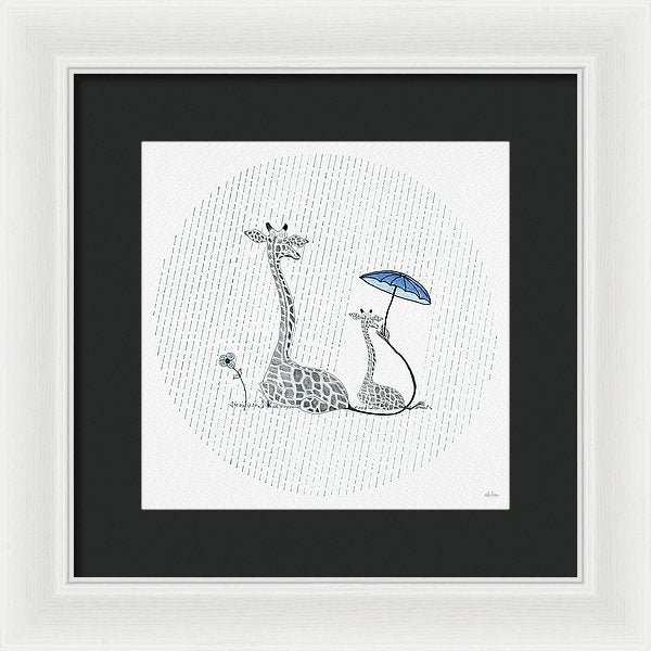 Giraffe Mumma Love - Blue - Framed Print