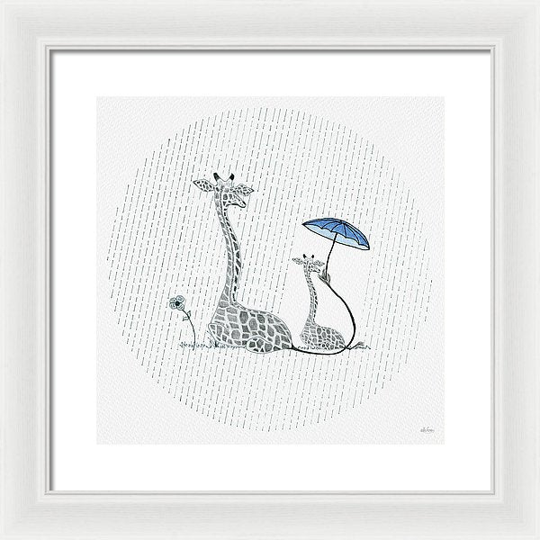 Giraffe Mumma Love - Blue - Framed Print