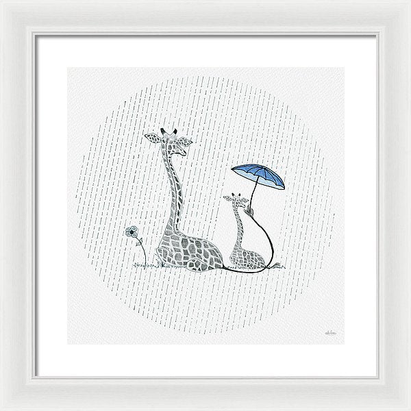 Giraffe Mumma Love - Blue - Framed Print