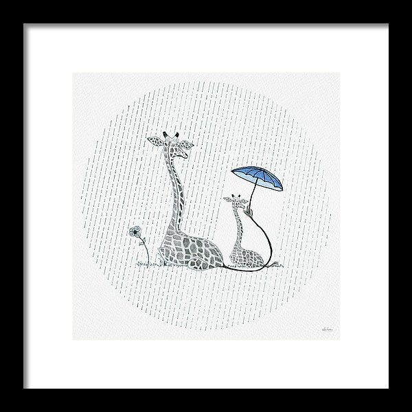 Giraffe Mumma Love - Blue - Framed Print