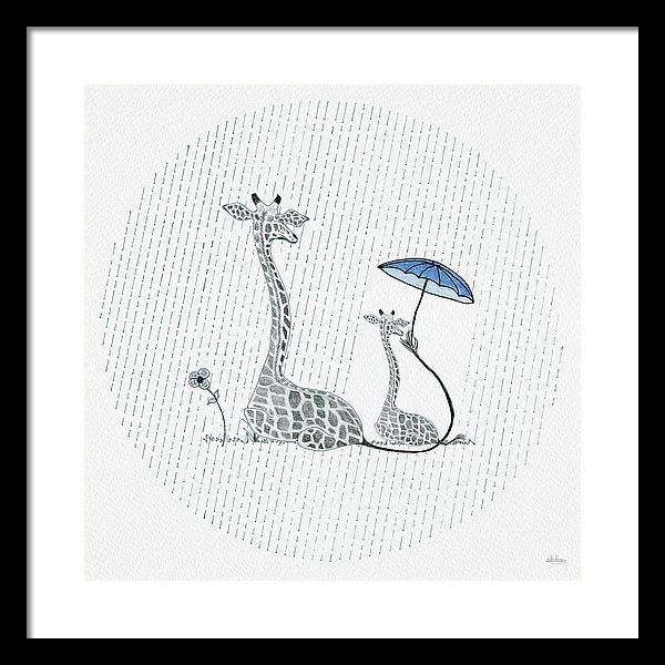 Giraffe Mumma Love - Blue - Framed Print