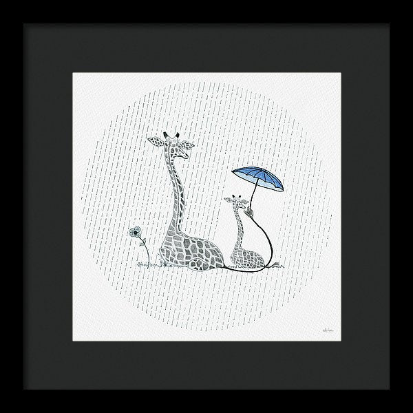 Giraffe Mumma Love - Blue - Framed Print