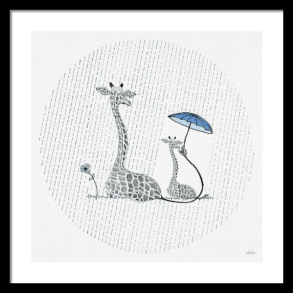 Giraffe Mumma Love - Blue - Framed Print