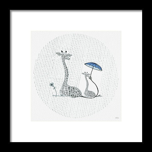 Giraffe Mumma Love - Blue - Framed Print