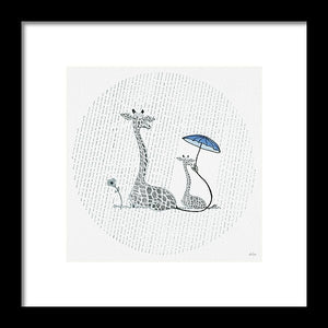 Giraffe Mumma Love - Blue - Framed Print