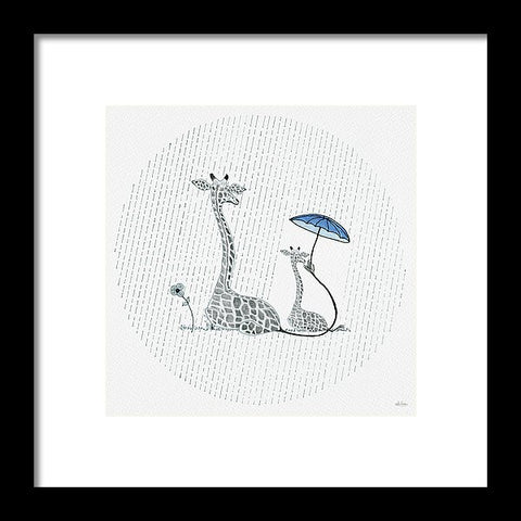 Giraffe Mumma Love - Blue - Framed Print