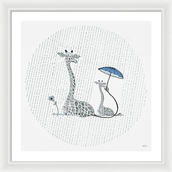 Giraffe Mumma Love - Blue - Framed Print