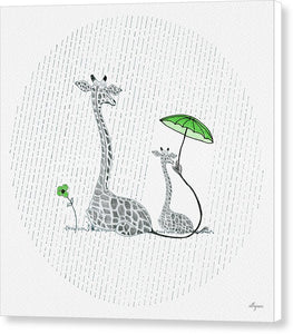 Giraffe Mumma Love - Green - Canvas Print