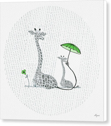 Giraffe Mumma Love - Green - Canvas Print