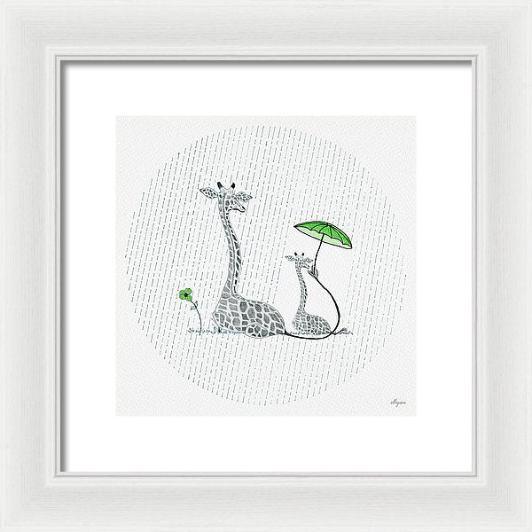 Giraffe Mumma Love - Green - Framed Print