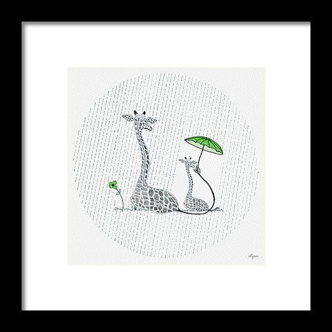 Giraffe Mumma Love - Green - Framed Print