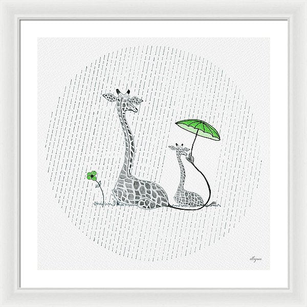 Giraffe Mumma Love - Green - Framed Print