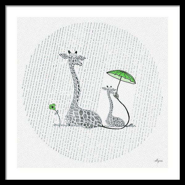 Giraffe Mumma Love - Green - Framed Print