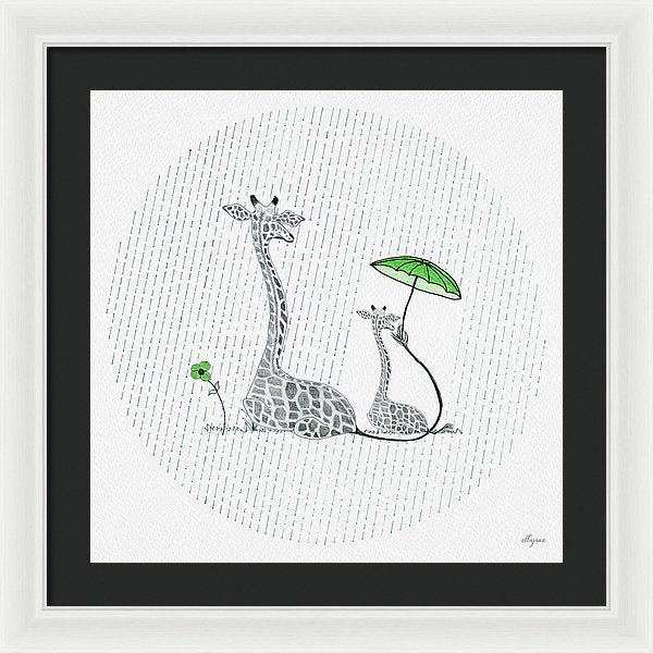 Giraffe Mumma Love - Green - Framed Print