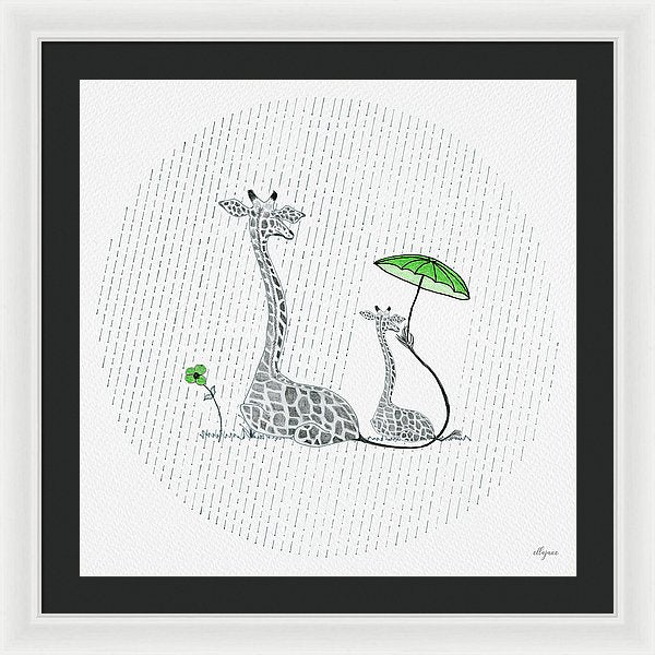 Giraffe Mumma Love - Green - Framed Print