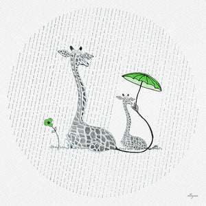 Giraffe Mumma Love - Green - Art Print