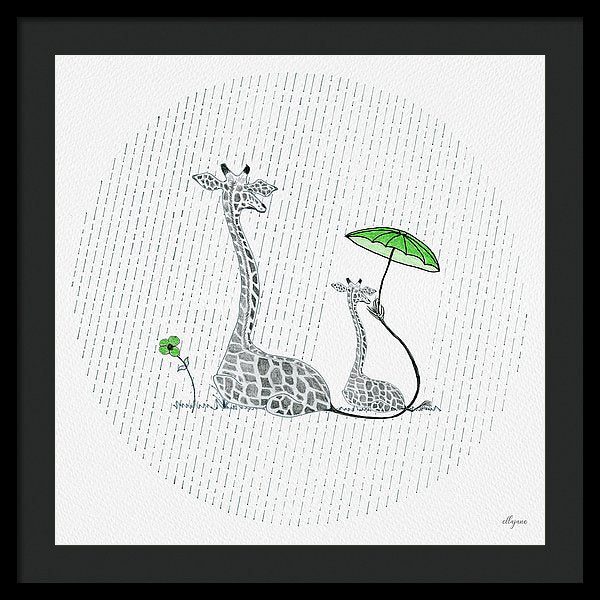 Giraffe Mumma Love - Green - Framed Print