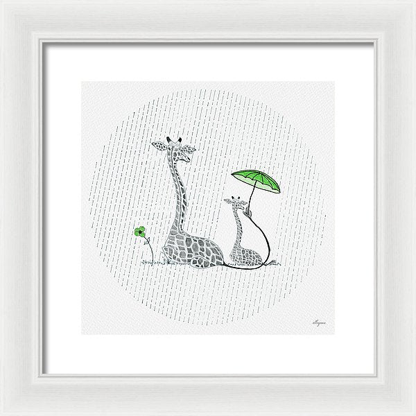 Giraffe Mumma Love - Green - Framed Print