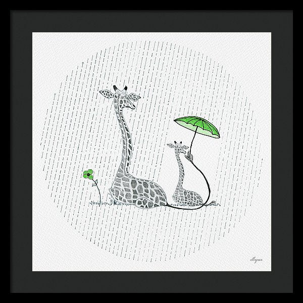 Giraffe Mumma Love - Green - Framed Print