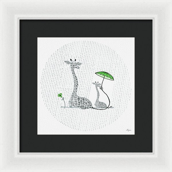 Giraffe Mumma Love - Green - Framed Print