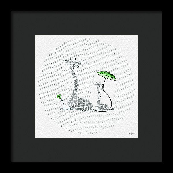 Giraffe Mumma Love - Green - Framed Print