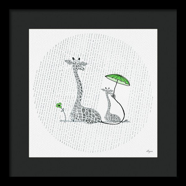 Giraffe Mumma Love - Green - Framed Print