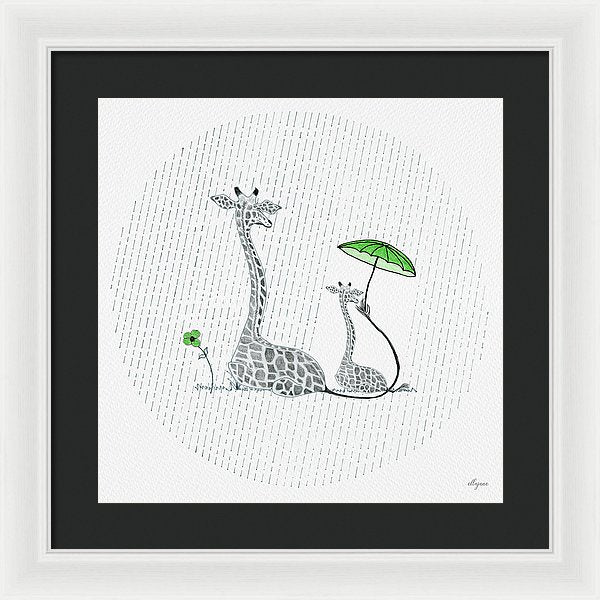 Giraffe Mumma Love - Green - Framed Print