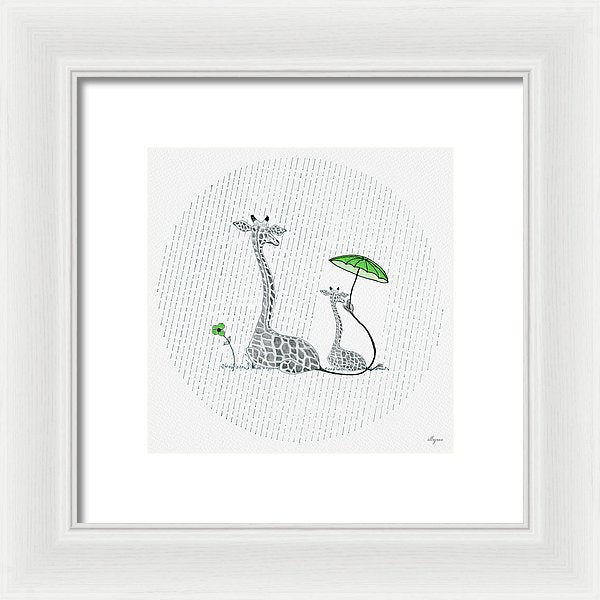 Giraffe Mumma Love - Green - Framed Print