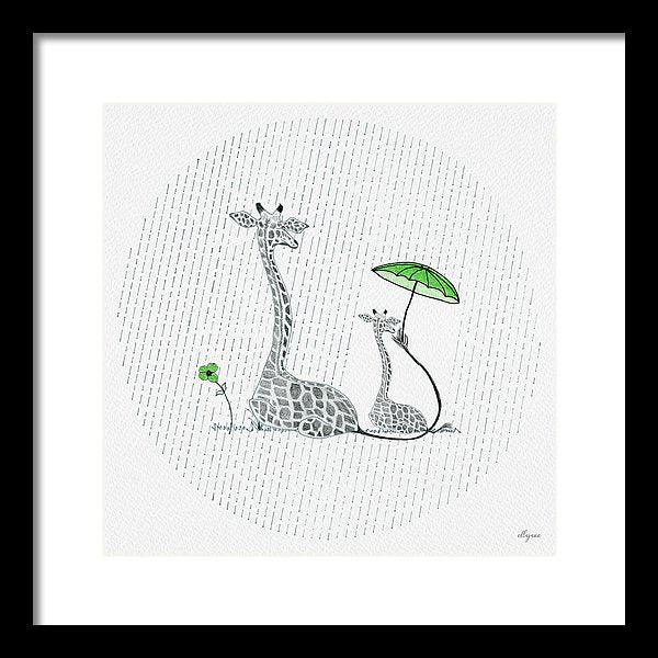 Giraffe Mumma Love - Green - Framed Print