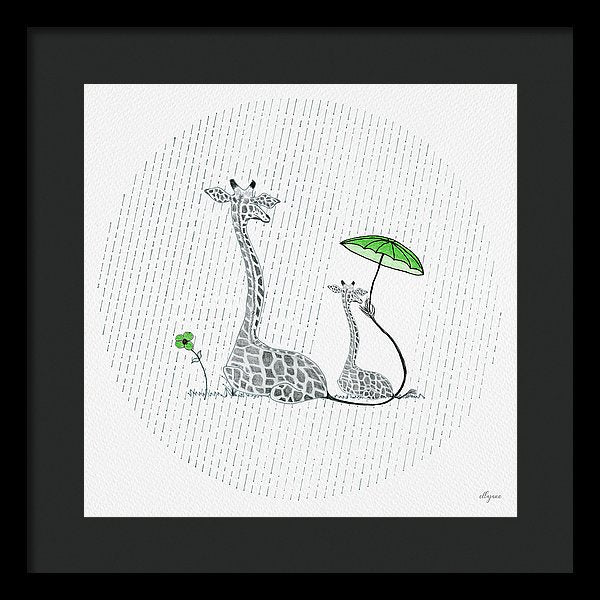 Giraffe Mumma Love - Green - Framed Print