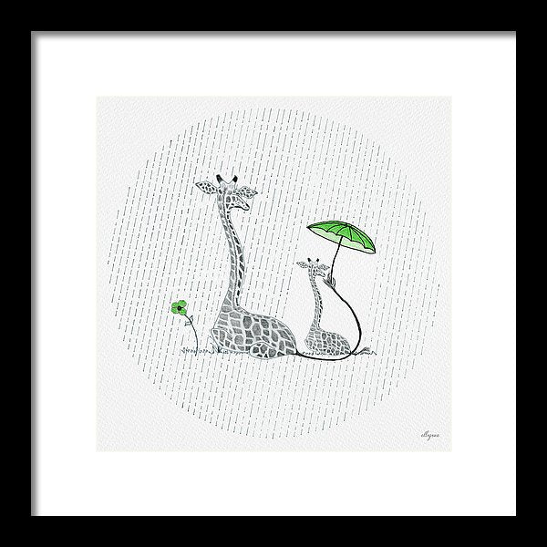 Giraffe Mumma Love - Green - Framed Print