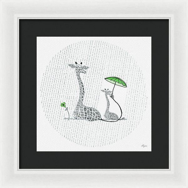 Giraffe Mumma Love - Green - Framed Print