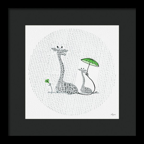 Giraffe Mumma Love - Green - Framed Print