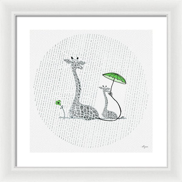 Giraffe Mumma Love - Green - Framed Print