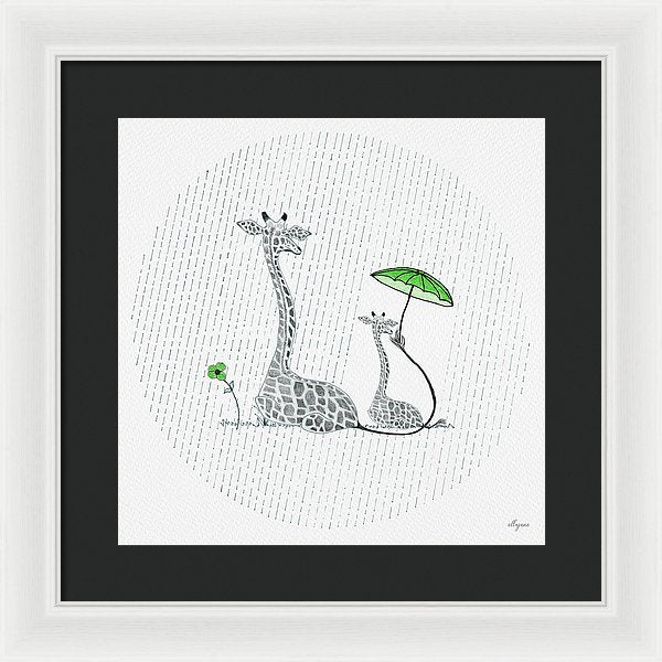 Giraffe Mumma Love - Green - Framed Print