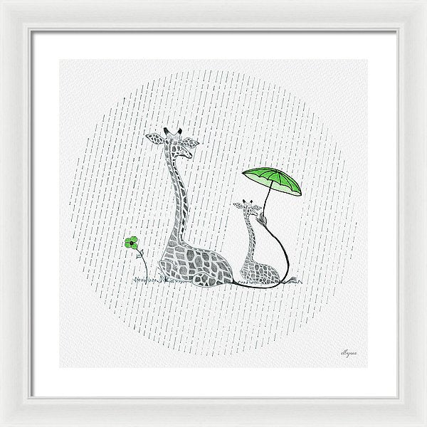 Giraffe Mumma Love - Green - Framed Print