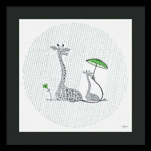 Giraffe Mumma Love - Green - Framed Print