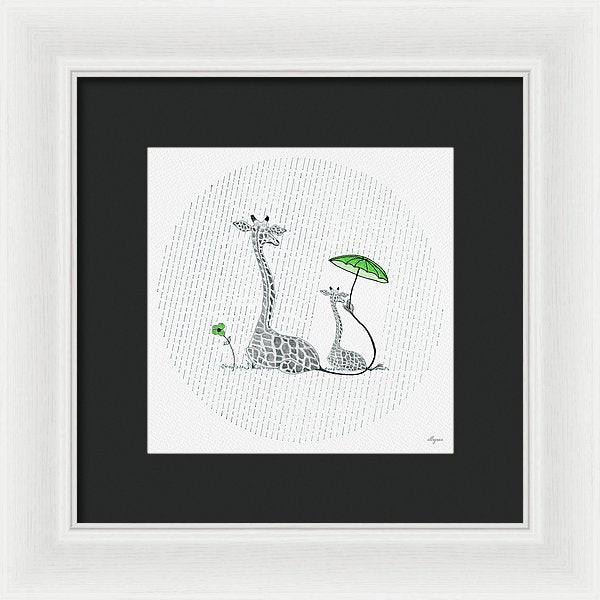 Giraffe Mumma Love - Green - Framed Print