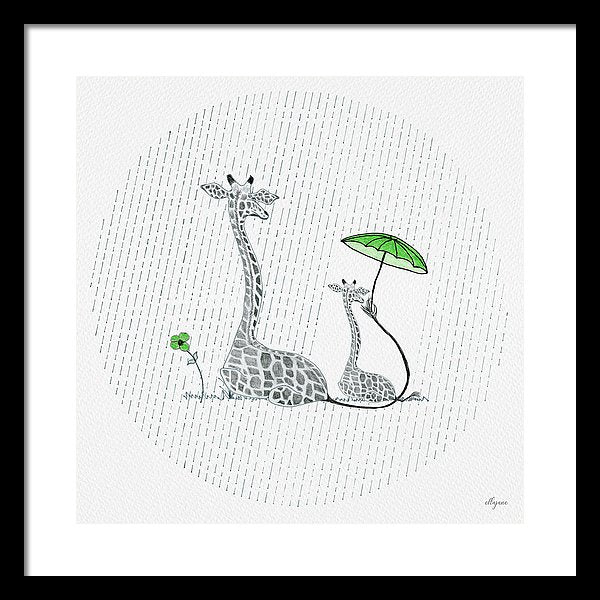 Giraffe Mumma Love - Green - Framed Print