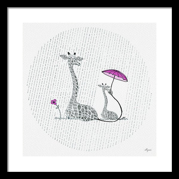 Giraffe Mumma Love - Pink - Framed Print