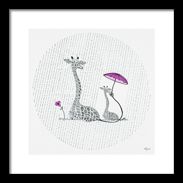 Giraffe Mumma Love - Pink - Framed Print