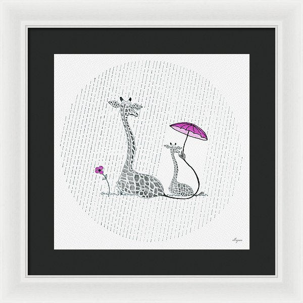 Giraffe Mumma Love - Pink - Framed Print