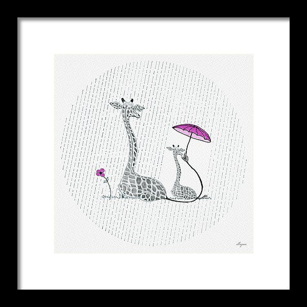 Giraffe Mumma Love - Pink - Framed Print