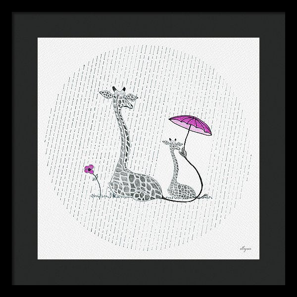 Giraffe Mumma Love - Pink - Framed Print