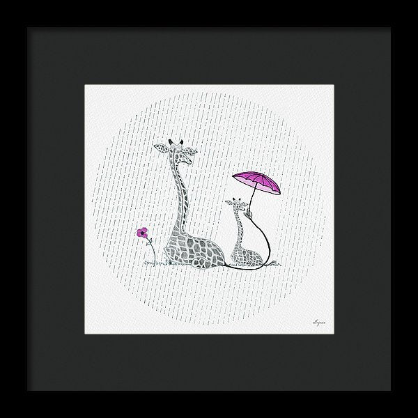 Giraffe Mumma Love - Pink - Framed Print