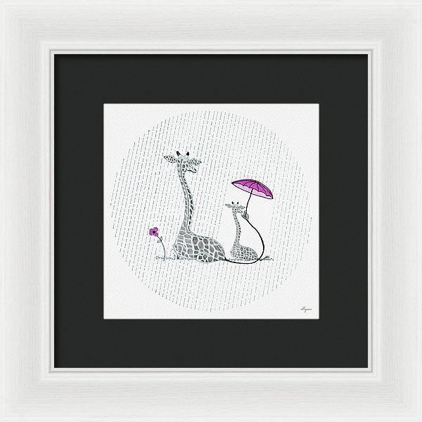 Giraffe Mumma Love - Pink - Framed Print