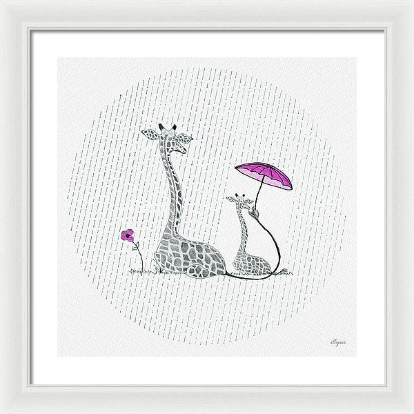 Giraffe Mumma Love - Pink - Framed Print