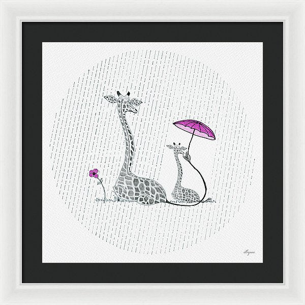 Giraffe Mumma Love - Pink - Framed Print