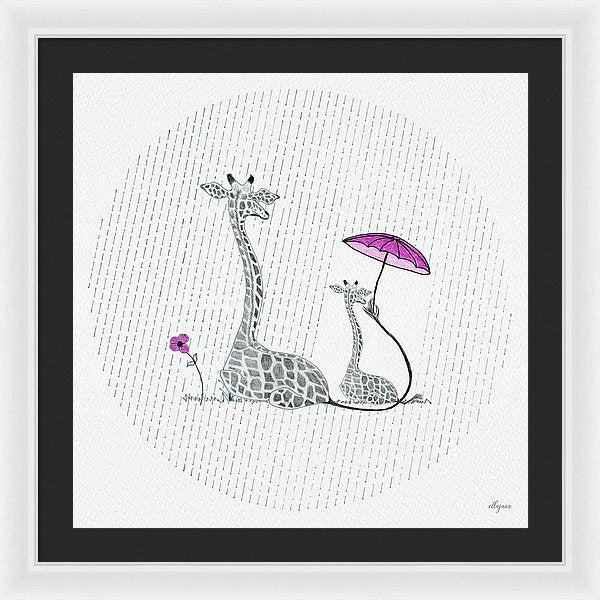 Giraffe Mumma Love - Pink - Framed Print